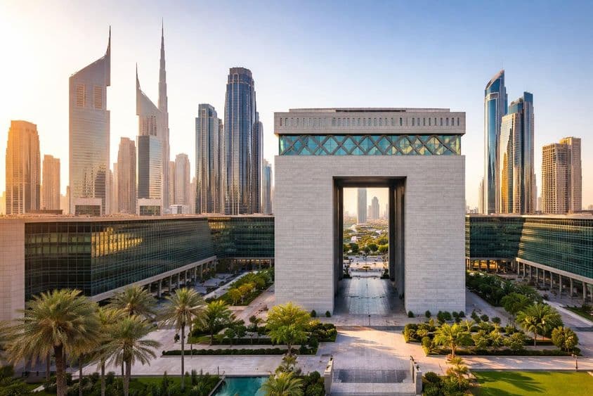 Horizonte do centro financeiro de Dubai