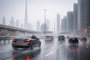 Frenagem sob chuva nas estradas de Dubai