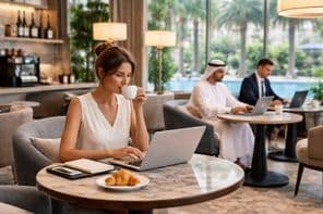 Atmosfera de ambiente moderno de trabalho em hotel