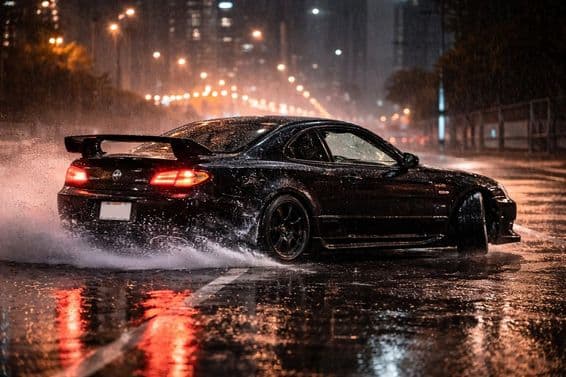 Carro derrapando na chuva