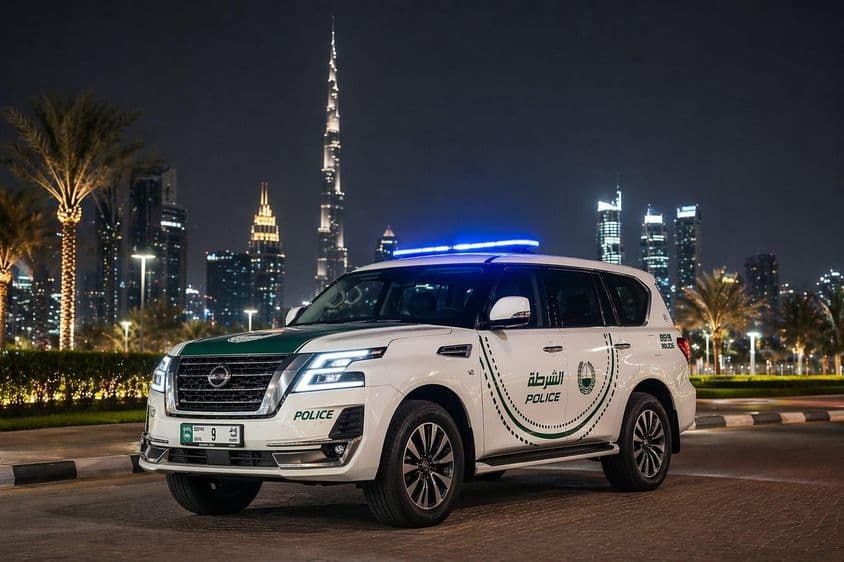 Carro de polícia de Dubai à noite