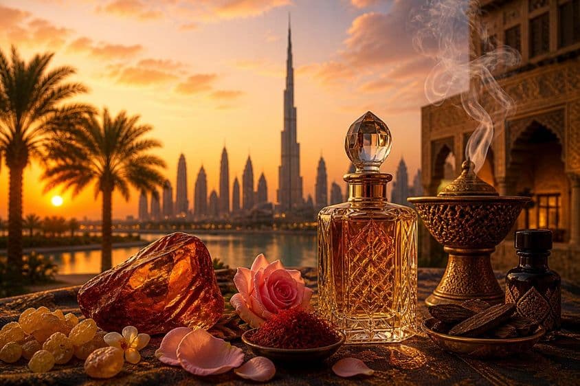 Pôr do sol dourado perfumado de Dubai