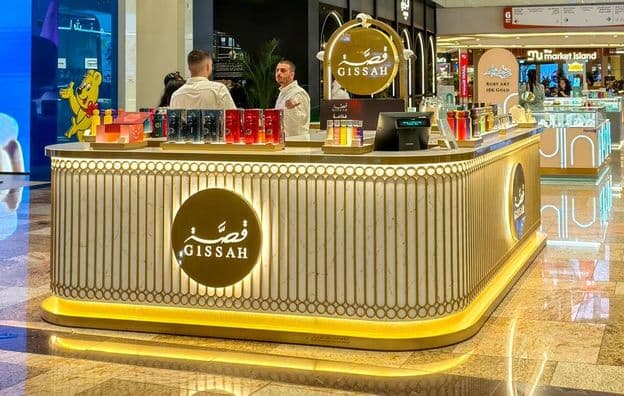 Dubai, um quiosque de varejo da Gissah Parfumes, uma marca de fragrâncias de luxo.