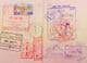 passaporte com carimbos da Tailândia, Hong Kong e Líbano